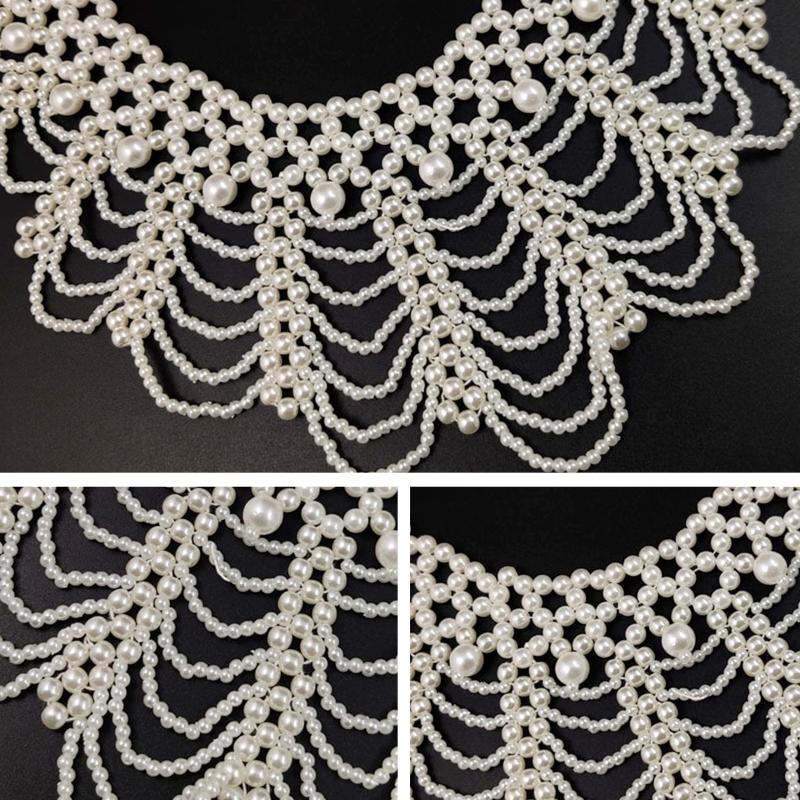 Handmade Layered Pearls Choker Necklace Luxurious Body Chain Shoulder Shawl Collar for Women Body Jewelry Accessory