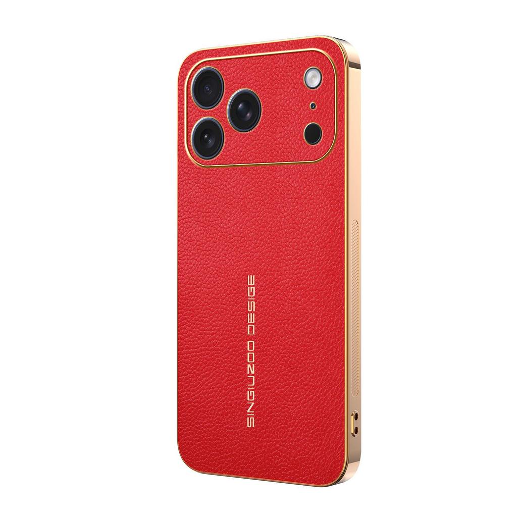 Apple 17 Pro Max Lychee Pattern Electroplated Drop-Proof Case for iPhone 16 Pro, 15, 14