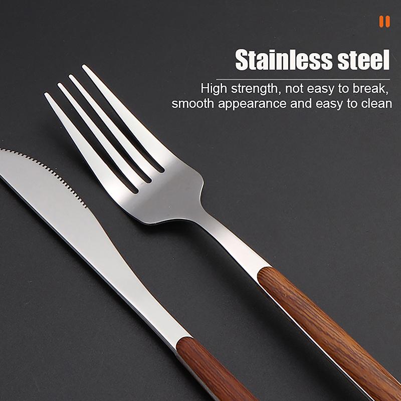 5 szt. Imitacja Drewnianego Uchwytu Złoty Srebrny Zestaw Sztućców Nóż Widelec Łyżka Naczynia Stołowe Kuchenne Deserowe Obiadowe