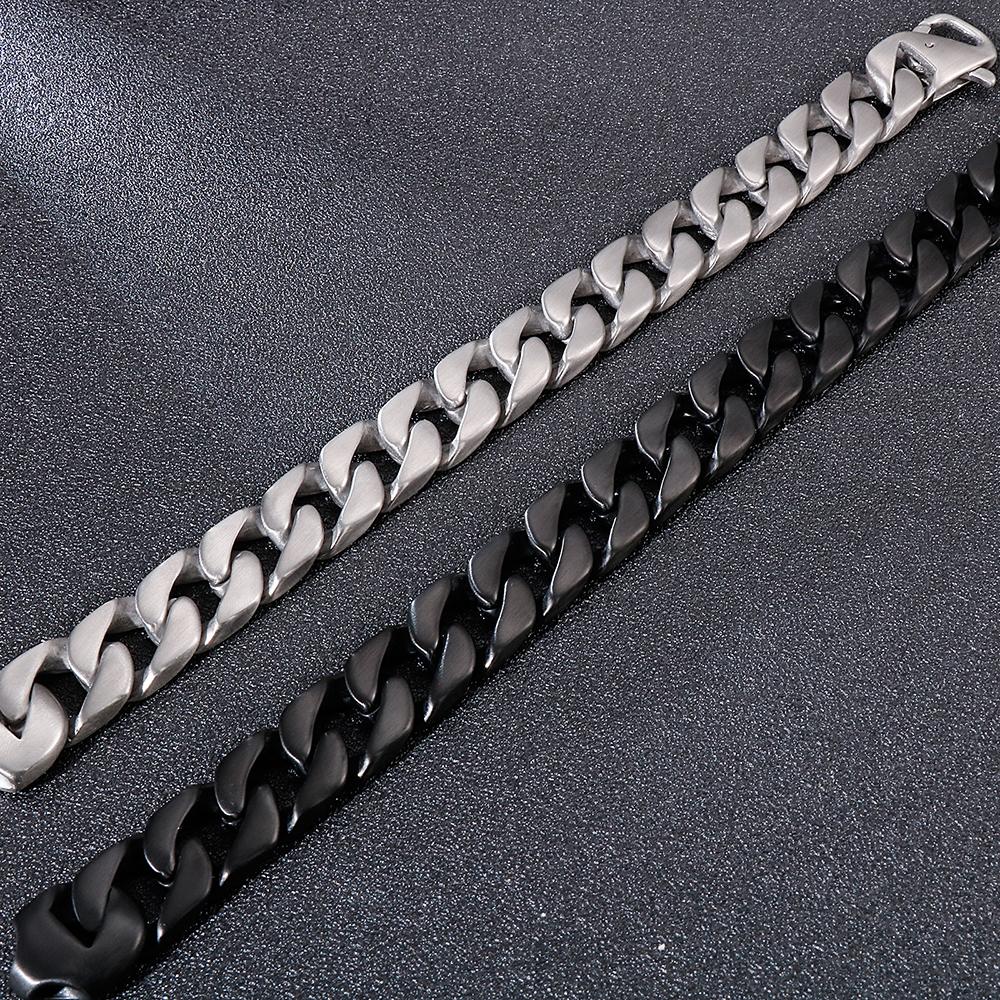 Hypoallergenic Matte Stainless Steel Cuban Chain Bracelet for Men Brushed Black/Silver Color Men's Bracelets With Lobster Clasp