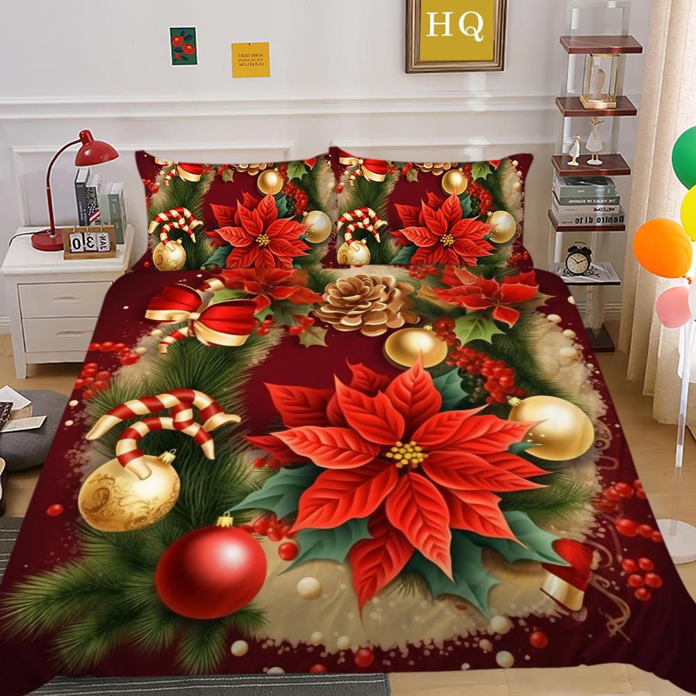 Christmas Digital Printing 3D Printing Polyester Pillowcase Quilt Cover Two Or Three-Piece Set
