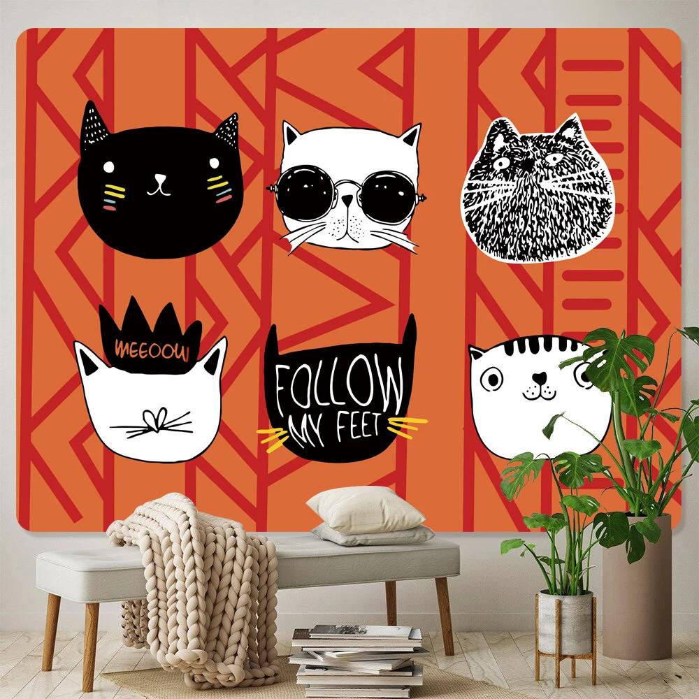 Punk Cat Home Decoration Art Tapestry Psychedelic Scene  Bedroom Wall