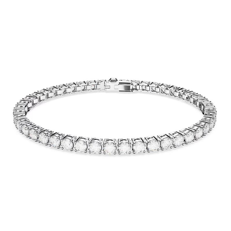 Swarovski Matrix Tennis round cut synthetic cubic zirconia rhodium plated bracelet for women 5648936 серебряный