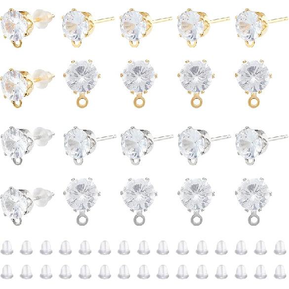 

SUPERFINDINGS 16 пар латунных серег-пусет с кубическим цирконием с 40 шт. пластиковых заглушек для серег для изготовления ювелирных изделий, с отверстием: 1мм, штифт: 0.7mm 5.5x8x5.5mm