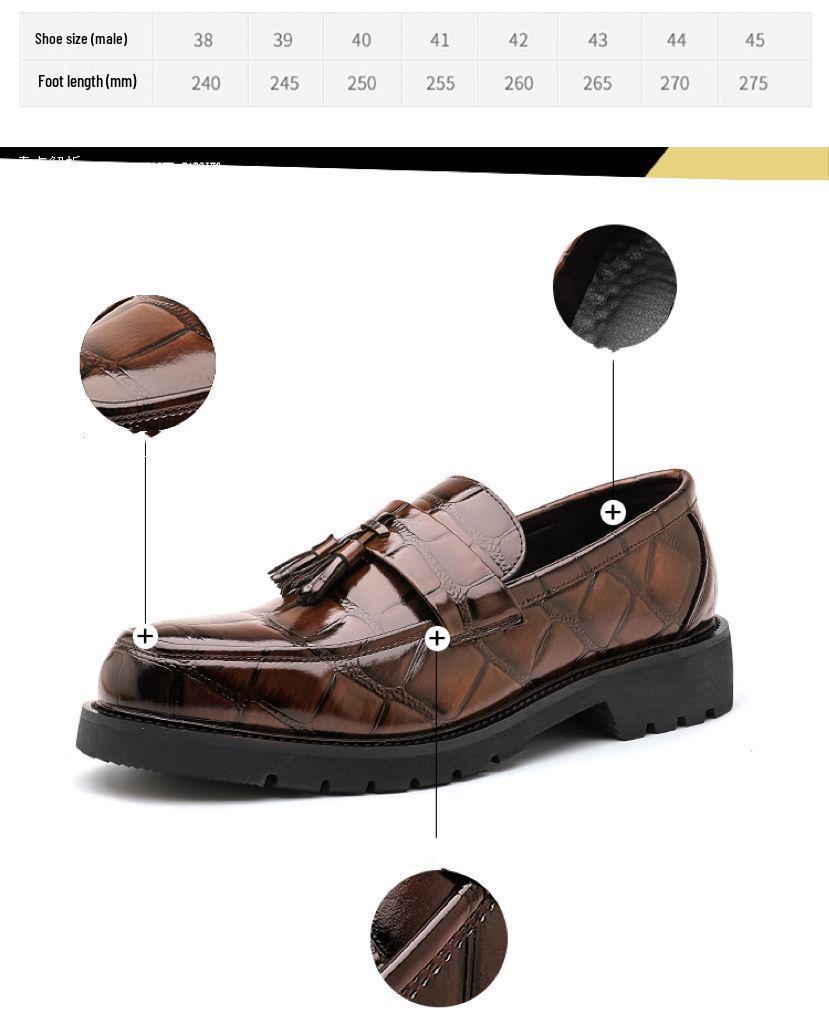 Herren Slipper aus Leder mit Krokodilmuster und Quaste - Spitz zulaufend, Britischer & Koreanischer Stil für formelle Anlässe, Business oder Hochzeit.