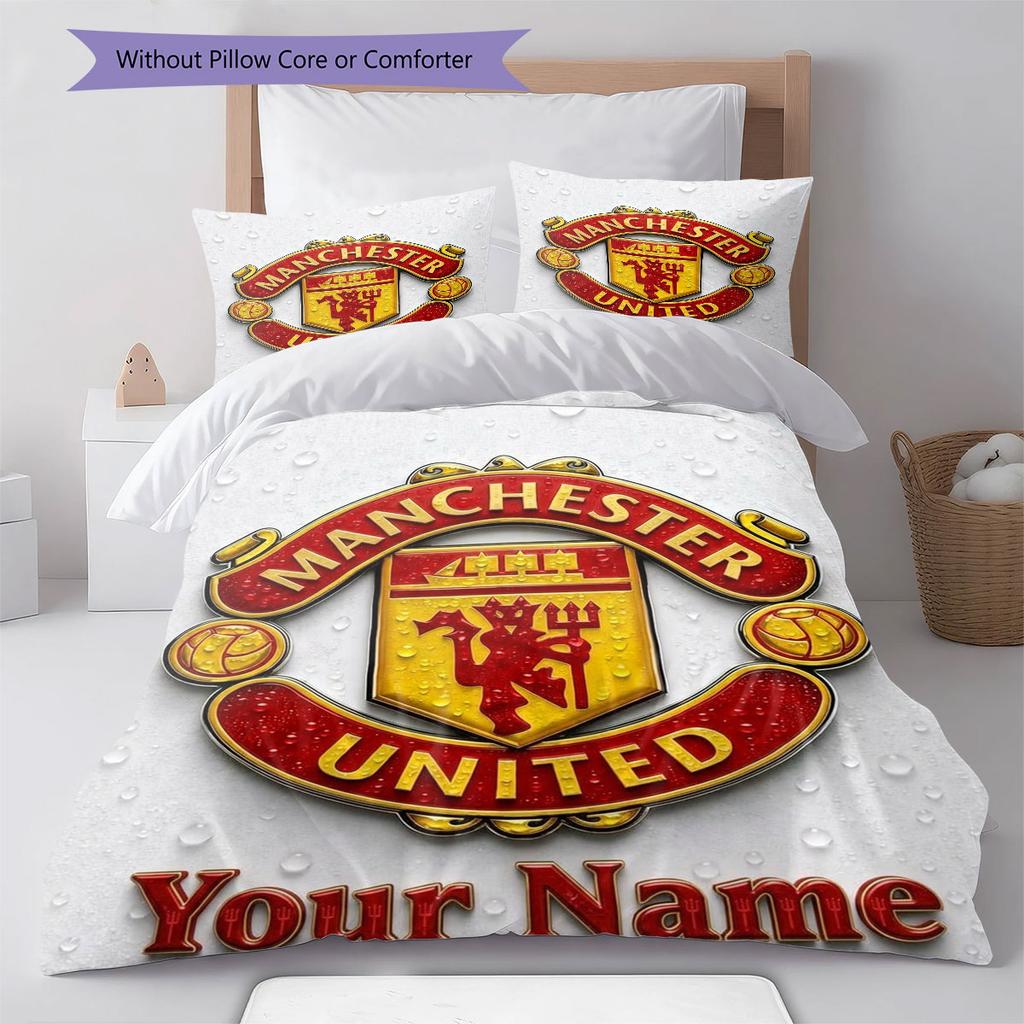 Manchester United F Custom Name Pattern Bedding,Quilt Set Quilt Cover Pillowcase Home Birthday Gift(1 * duvet cover + 2 * pillowcase, without core)