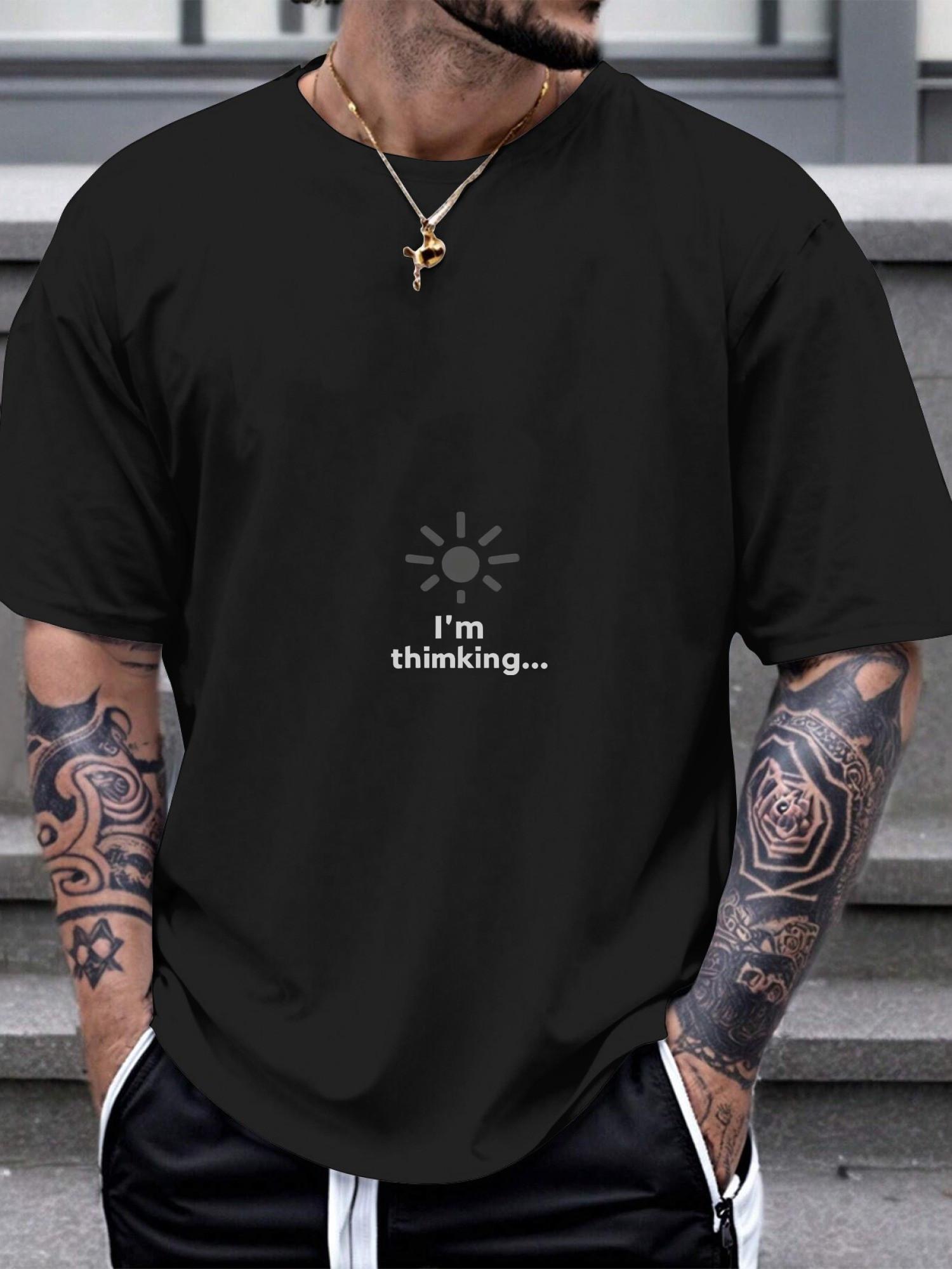 

1pc Retro Minimalist Graphic T-shirt - 180g 100% Cotton Crew Neck Short Sleeve Tee with I m Thinking... Sun Graphic L