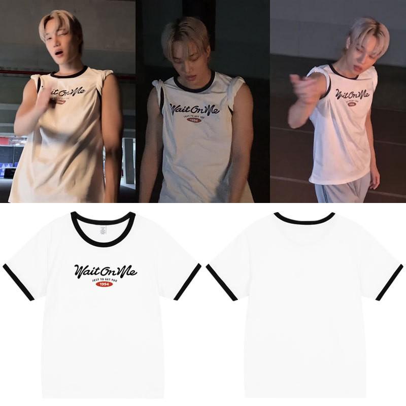 KAI EXO Wait On Me Same Style T-Shirt White With Black Trim Loose Fit Young Men
