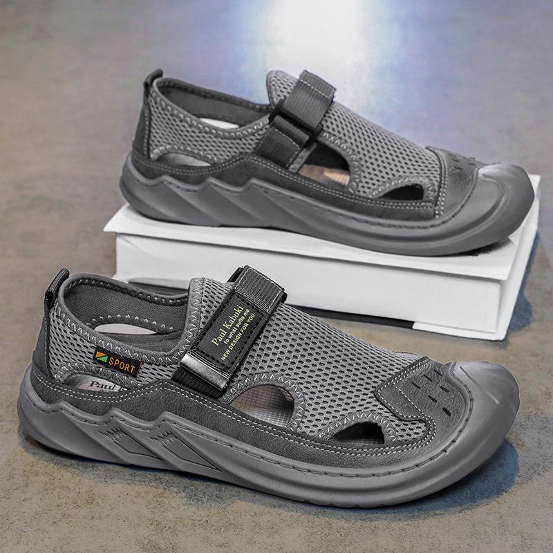 Men's 2024 Summer Genuine Leather Mesh Sandals - Breathable Soft Sole Casual Beach Shoes