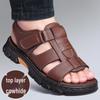 Men's Leather Roman Sandals: Non-Slip, Thick-Soled Beach Shoes