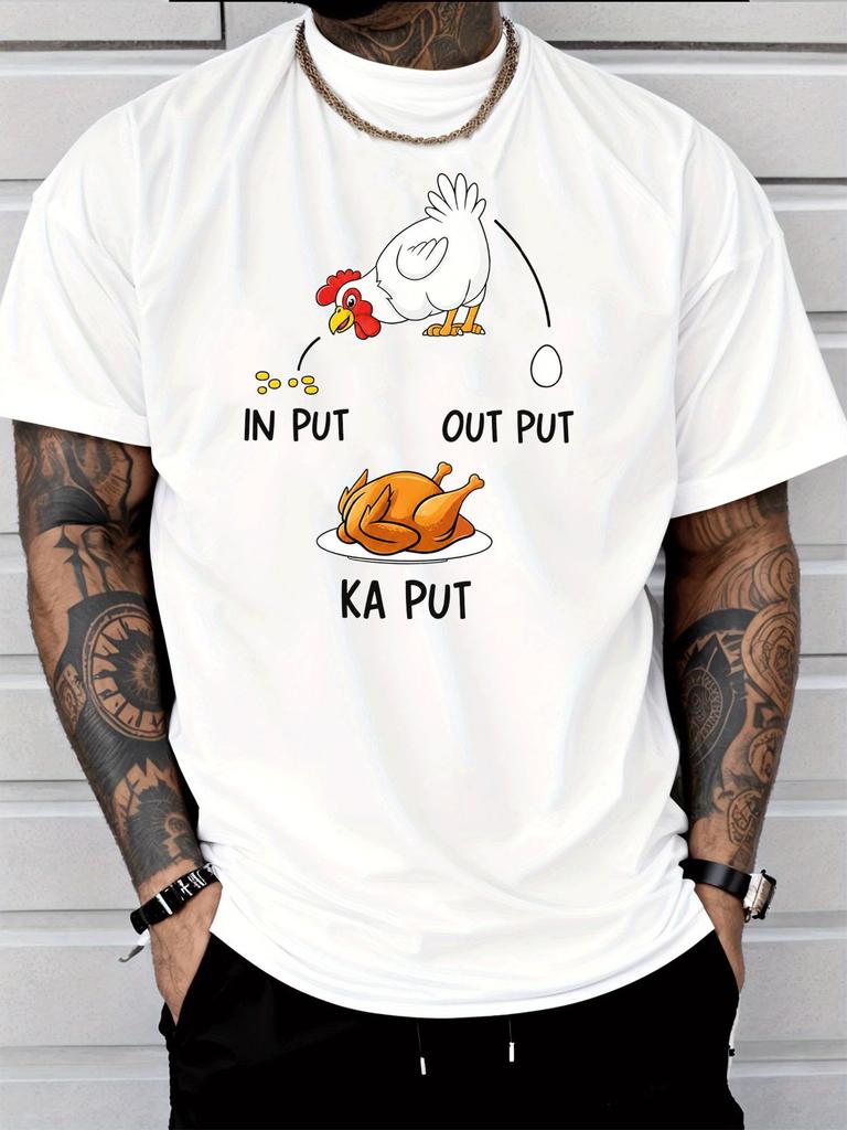 Funny Chicken Input Output Ka Put Humor Cartoon Graphic Print Unisexs Crew Neck Short Sleeve Tee Casual Daily Soft Basic Wear Top