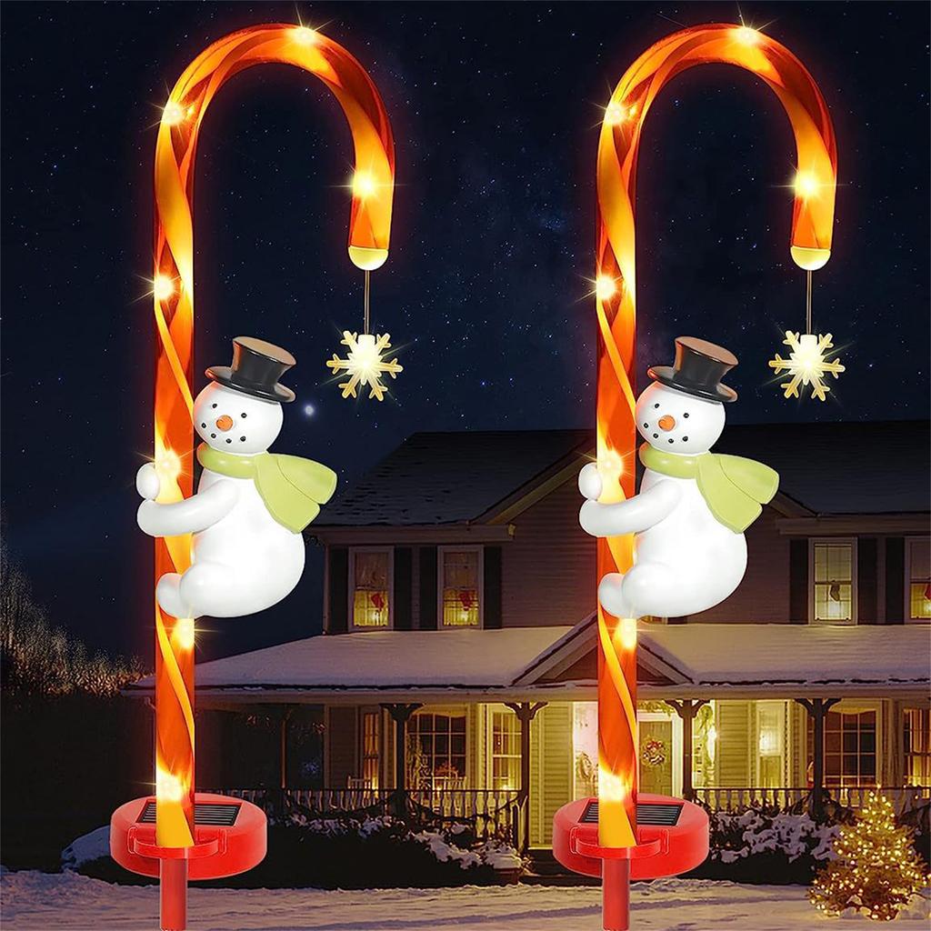 Snowman Candy Cane Ground Light Solar Powered Holiday Decoration Garden Yard
