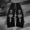 Dark-themed Thorn Totem Symmetrical Print Wide-leg Sweatpants, Outdoor Sports and Streetwear Joggers
