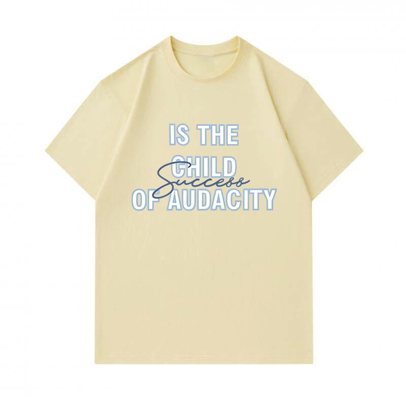 Men's 100% Cotton Crew Neck Short Sleeve T-Shirt, Is The Child Of Audacity Success Letter Print Casual Breathable Soft Tee for Daily Wear, Hipster Slo