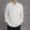 New Cotton Linen White Shirt Men's Casual Loose Korean Version of The Trend Long-sleeved Shirt Black Coat