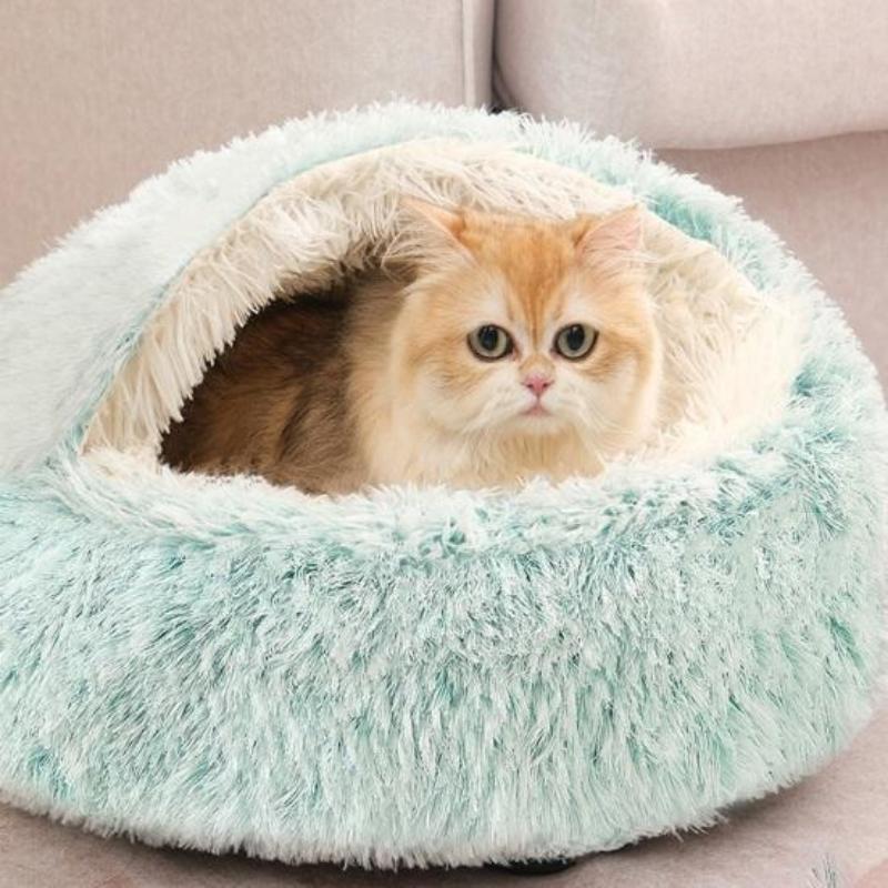 Pet Supplies Semi-enclosed Warm Plush Shell Nest Winter Semi-enclosed Dog Nest Cat Nest Mat Removable and Washable Round Nest Pet Bed