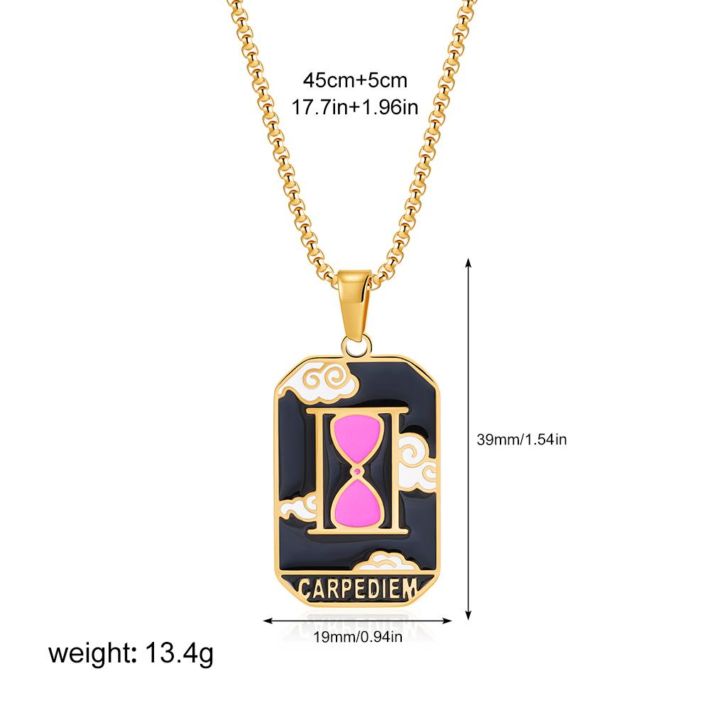 New Design Colorful Enamel Tarot Cards Pendant Necklaces 18K Gold Plated Sun Star Moon Box Chain Choker Jewelry for Women