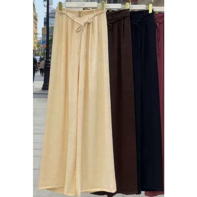 Casual Loose Lace-up Women's Wide-leg Pants Spring Summer Solid Color Elastic Waist Sweatpants Lace-up Trouser Women's Casual Simple Clothing