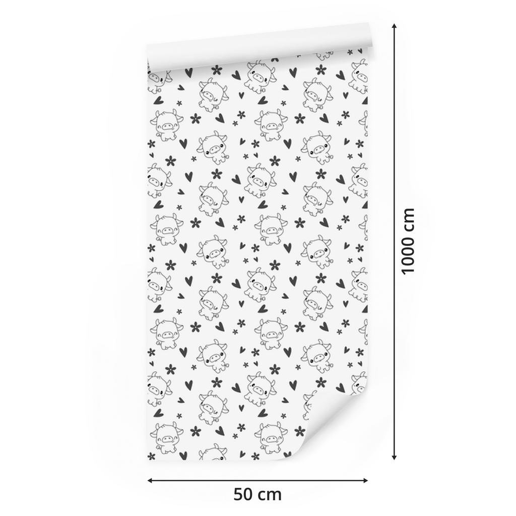 Cow Wallpaper White, Light Gray and Gray for Living Room and Bedroom 50x1000