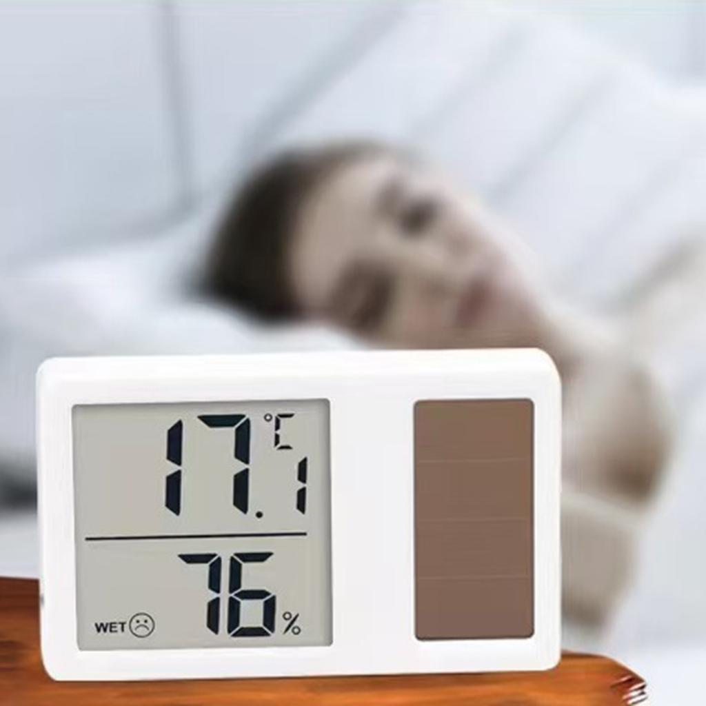 Thermometer Hygrometer Solar Powered Desktop Temperature Humidity Measurement Meter Gauge for Indoor Baby Room Office