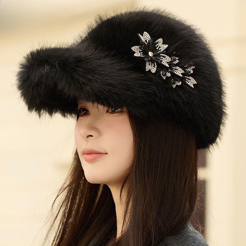 Ladies Hat Winter Hairy Imitation Mink Baseball Cap Ladies Foreign Style Winter Thick Thermal Cap