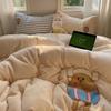 Cartoon Thickened Milk Fleece Bed Four-Piece Set Embroidery Warm Coral Fleece Quilt Cover Children'S Three-Piece Set