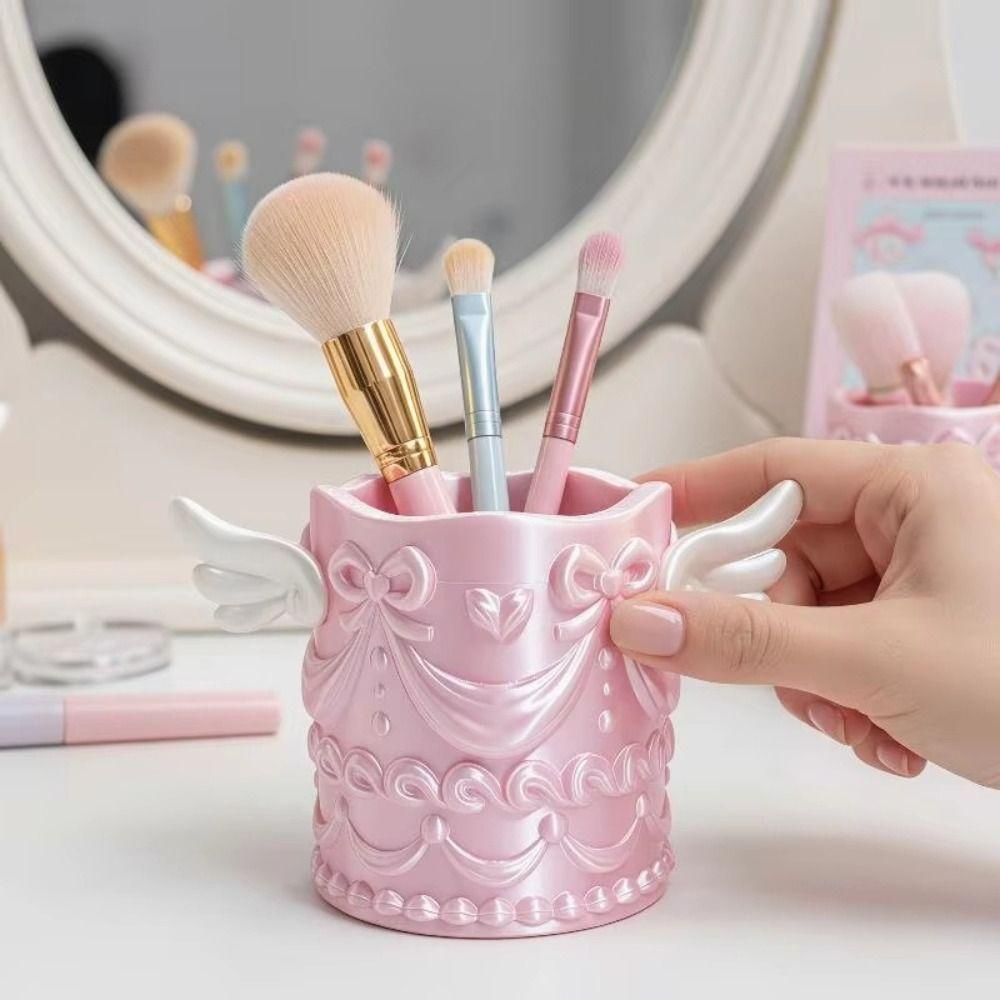 3D Printed Cosmetic Organizer Bucket Silk Texture Makeup Organizer Makeup Brush Holder Women Girls