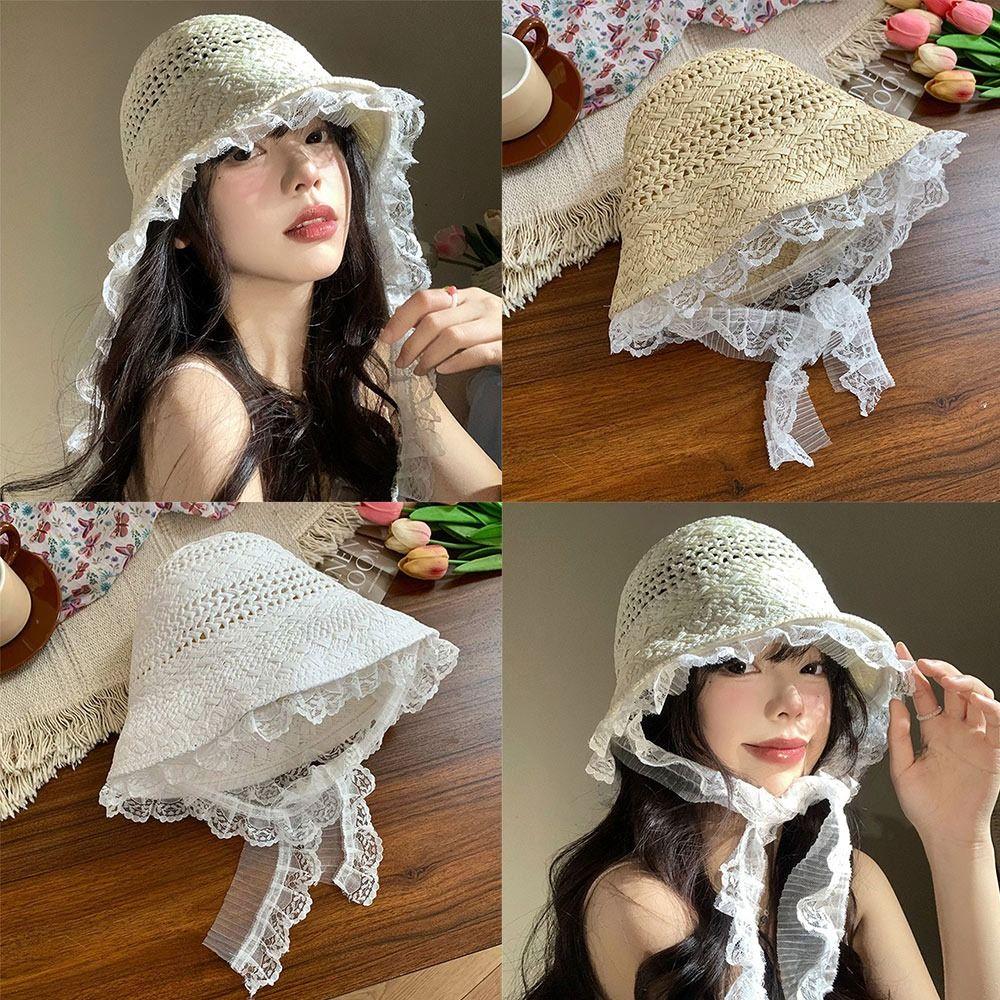 Foldable Straw Lace Hat Hollow Sunshade Hat New Sun Cap