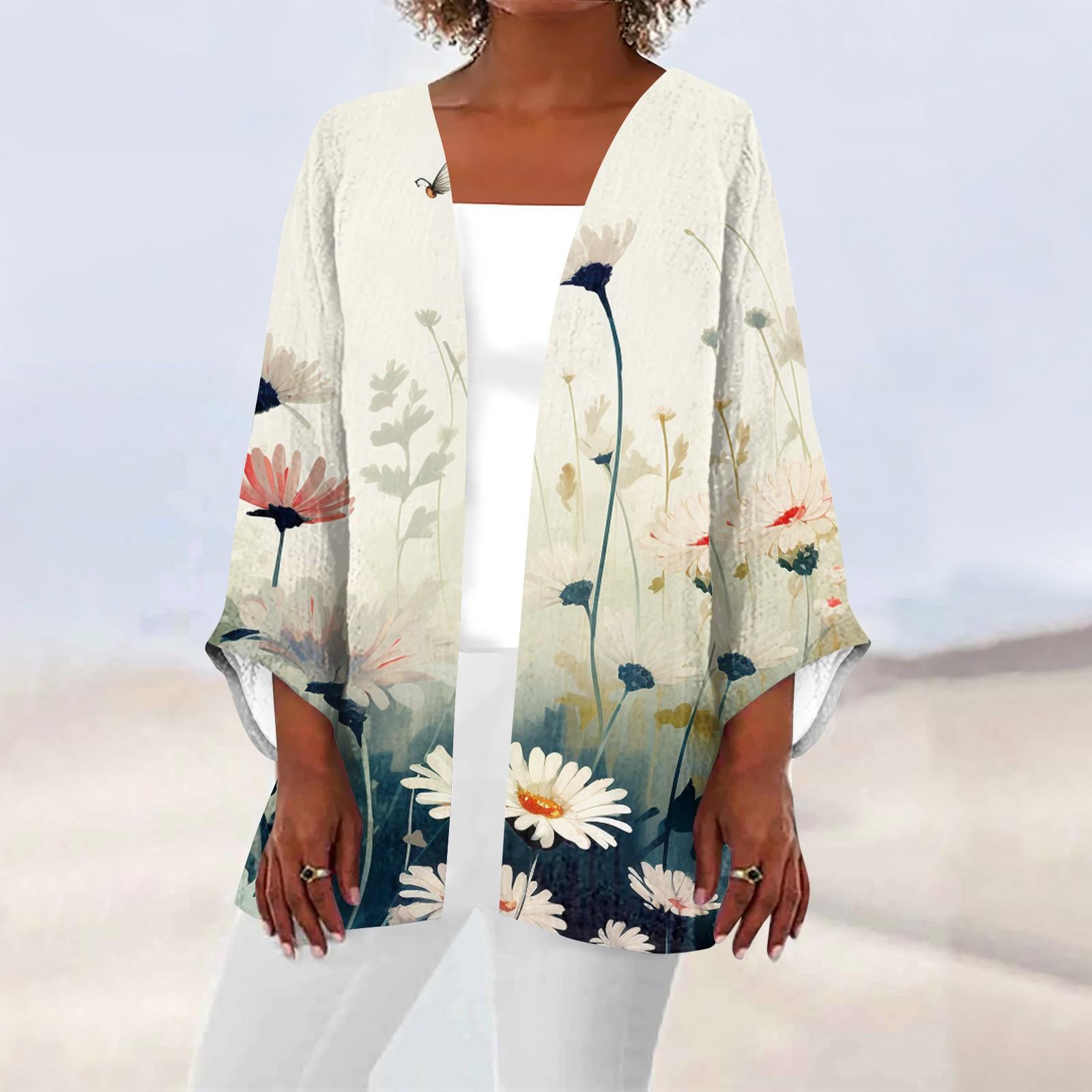 

Жіночий повсякденний модний легкий жакет середньої довжини з принтом XXXXL бежевий