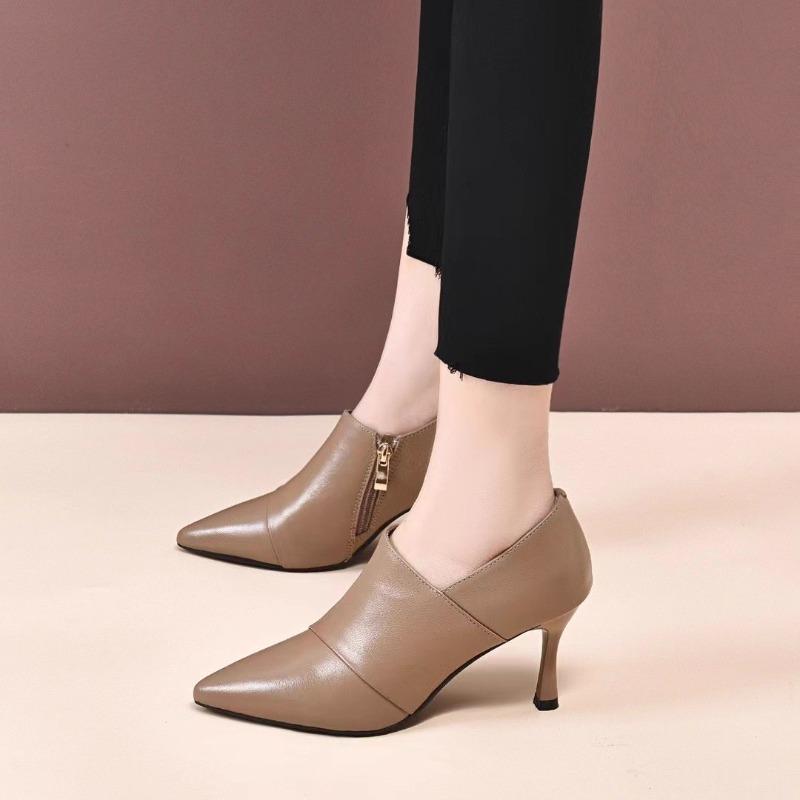 2025 Spring New Pointed Toe Deep Mouth Soft Leather Soft Sole Versatile Non-slip Work Single Shoes High Heels