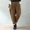 Autumn Winter Elastic Waist Solid Loose Causal Corduroy Harem Pants Women Pockets All-match Velvet Trousers