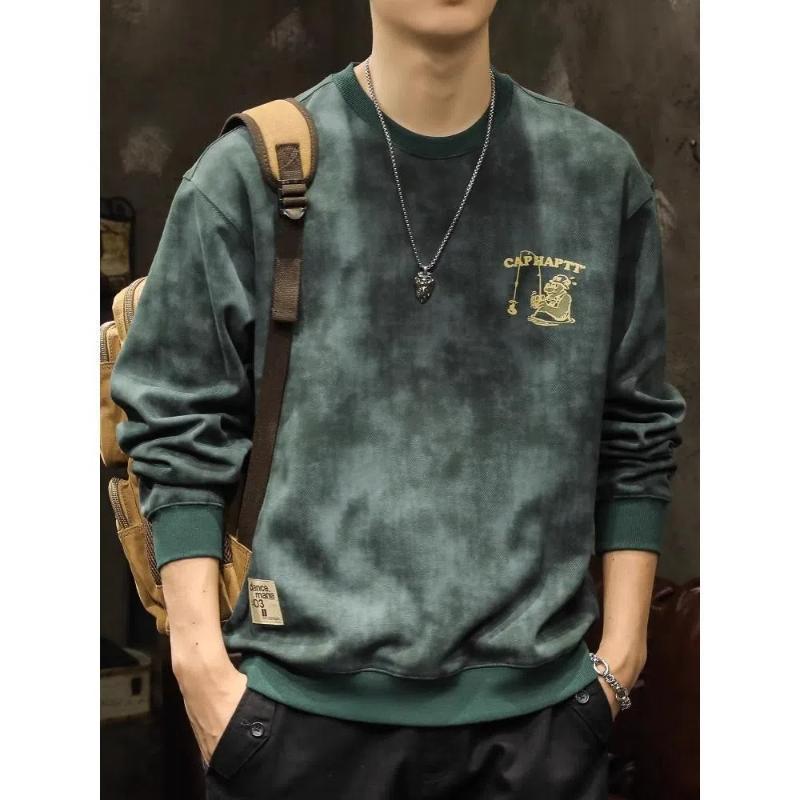 

Мужские свитшоты в американском стиле Весна Осень Новые с круглым вырезом Принт Лейбл Уличная мода Тренд Мода С длинным рукавом Свободные Футболки Топы 4XL зелёный