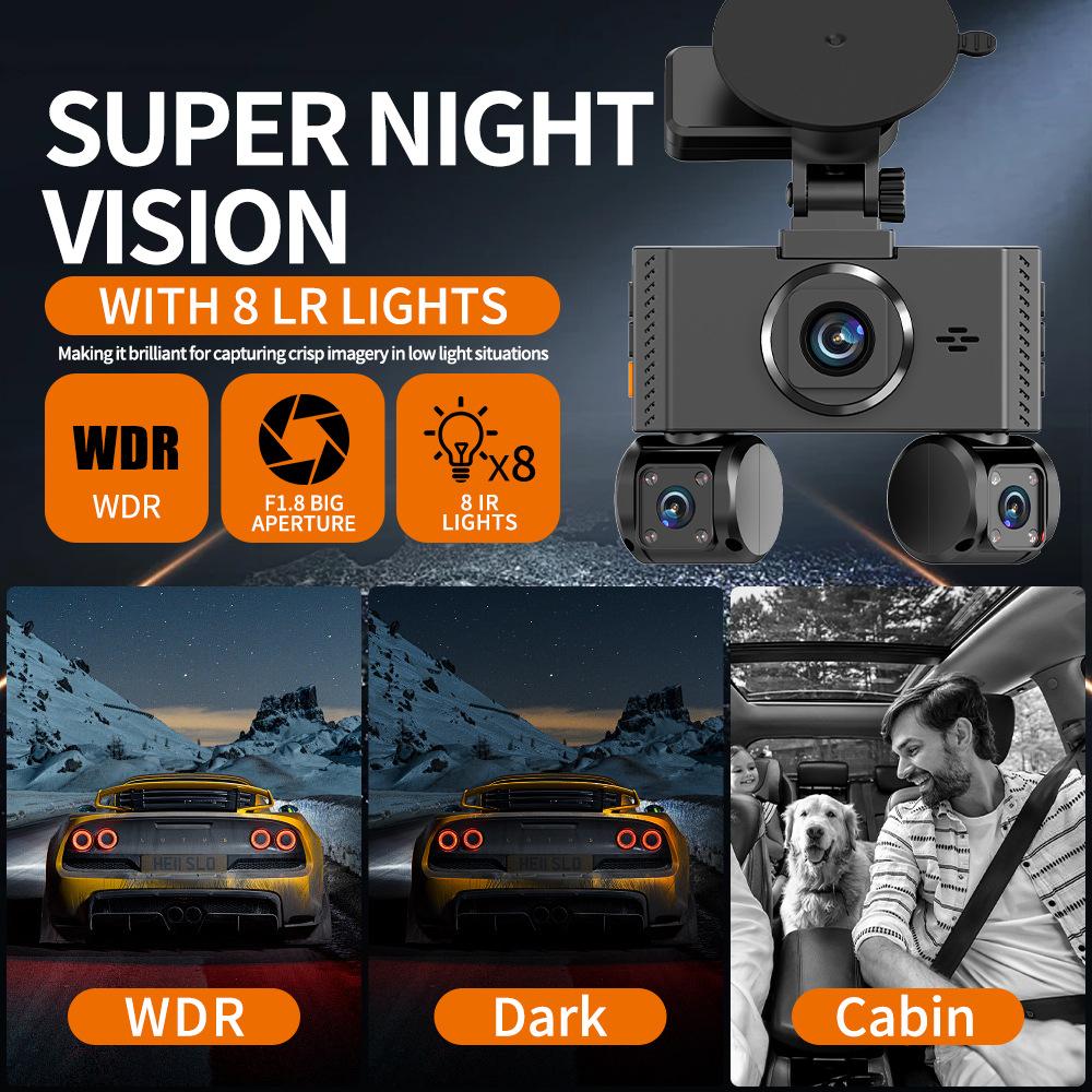

W3 WiFi 4 Channel Dash Cam 2K Night Vision Quad Lens Car DVR Vehicle Driving Recorder with GPS Module+Step-Down Cable A