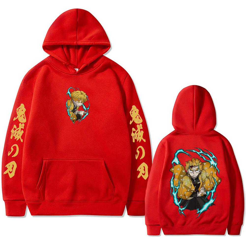 Anime Demon Slayer Agatsuma Zenitsu Graphic Hoodie Men Women Clothing Cartoon Oversized Sweatshirt Men's Hoodies
