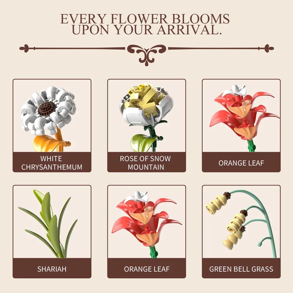 Non-Toxic 351Pcs Artistic Bouquet Building Blocks Flower With Vase Model Bricks Desktop Decoration Diy Toys For Children Holiday Gifts