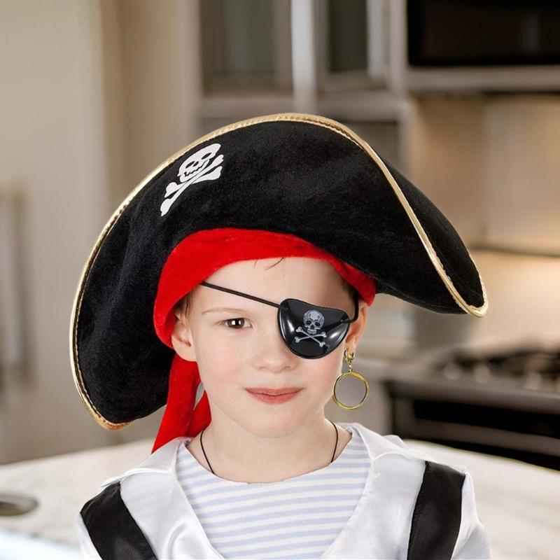 Pirate Set with Costume Accessories Skull Print Hat Halloween Theme Party Supplies Role Play Decoration for Children