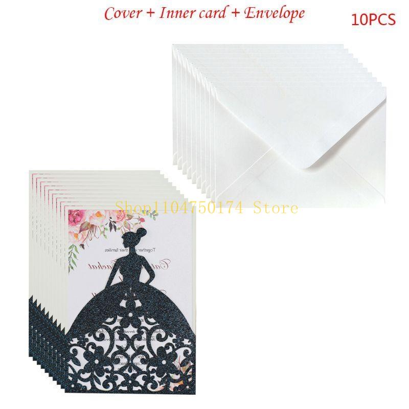 10pcs/set Pretty Girl Holiday Invitations Card Hollow Glitter Paper Envelopes Wedding Party Supplies Top Sale