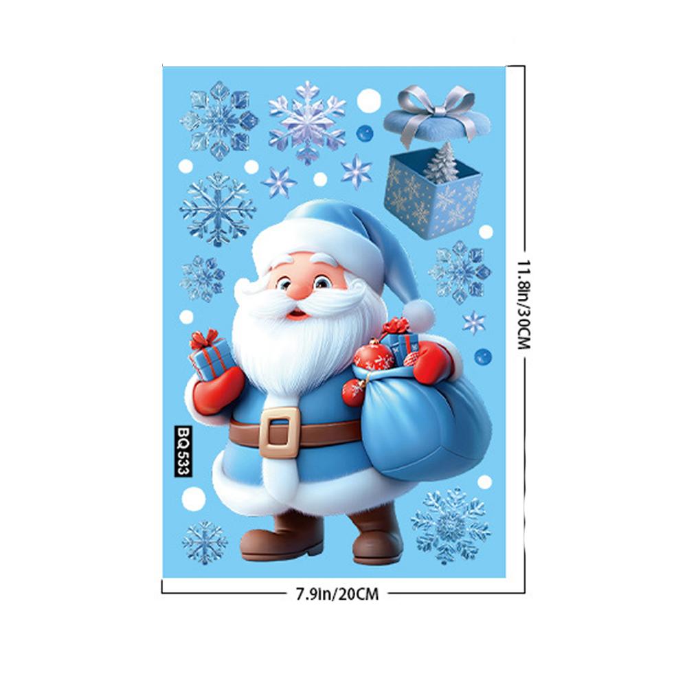 1set Christmas Decorative Window Stickers White Santa Claus Snowman Snow Static Glass Sticker Holiday Atmosphere Decoration
