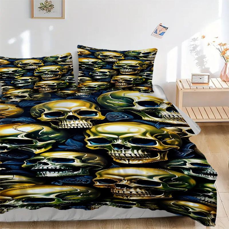 3pcs bedding set Skull Roses Includes 1 Comforter + 2 Pillowcases, Without Pillow Inserts, Soft Comfortable, Lightweight Breathable, Printed