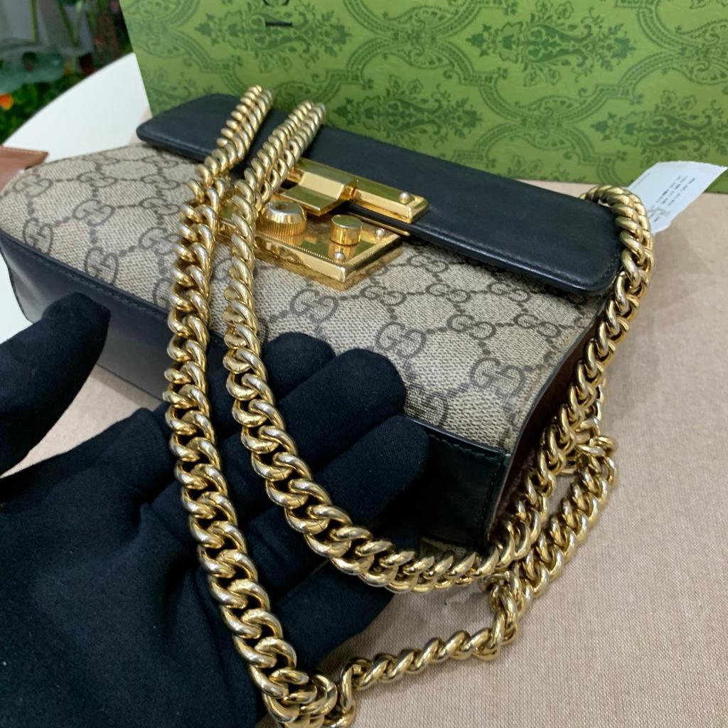 [Pre-Owned] Padlock Moonlight Treasure Box Series Metal Lock Logo Canvas And Leather Crossbody Bag Small - Very Good #Y33CTC