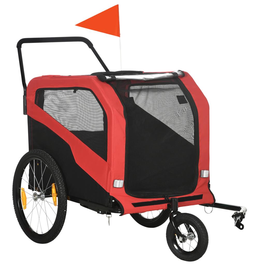 2-in-1 Hundefahrradanhänger Haustierkinderwagen für große Hunde mit Kupplung, 20-Zoll-Räder, Haustier-Fahrradkarren Transportwagen für Reisen, Rot