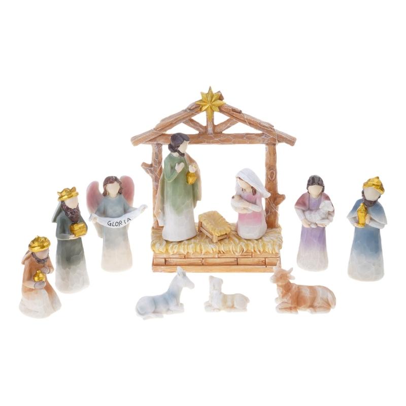 Christmas Nativity Figurines Holy Family Figure with Donkey Nativity Figure,Table Ornament Religious Christmas Decors