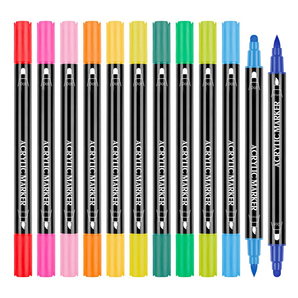 24 Pack  Acrylic Paint Markers Vibrant Color Assortment Dual Tip Quick Dry Non Toxic for Kids Adult DIY Art and Craft
