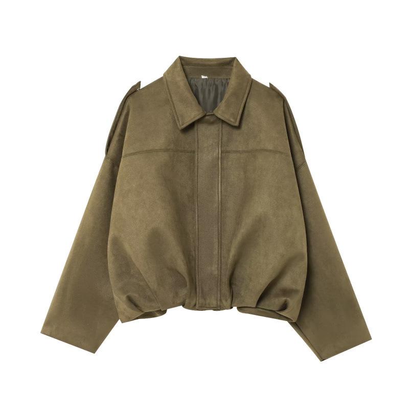 

European & American Women s Velvet Texture Bomber Jacket Outerwear M армия зеленый