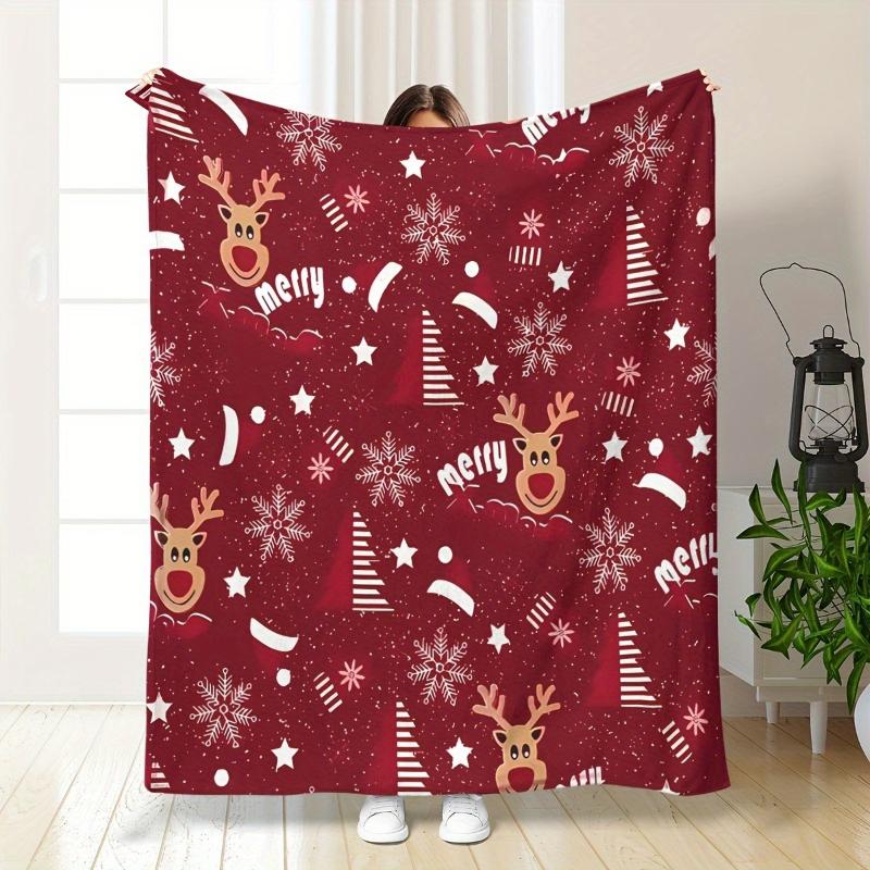 Cozy ChristmasThemed Digital Print Blanket Soft Festive Throw for Couch & Camping Friendly Flannel Machine Washable Cozy Blanket