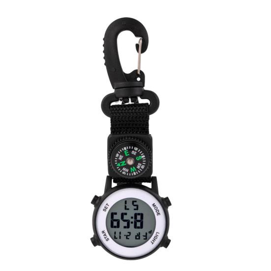 

Pocket Watch Multifunctional Quartz Movement Life Waterproof Digital Display Accurate Compass Round Dial Sports Hiking Carabiner Pocket Watch чорний