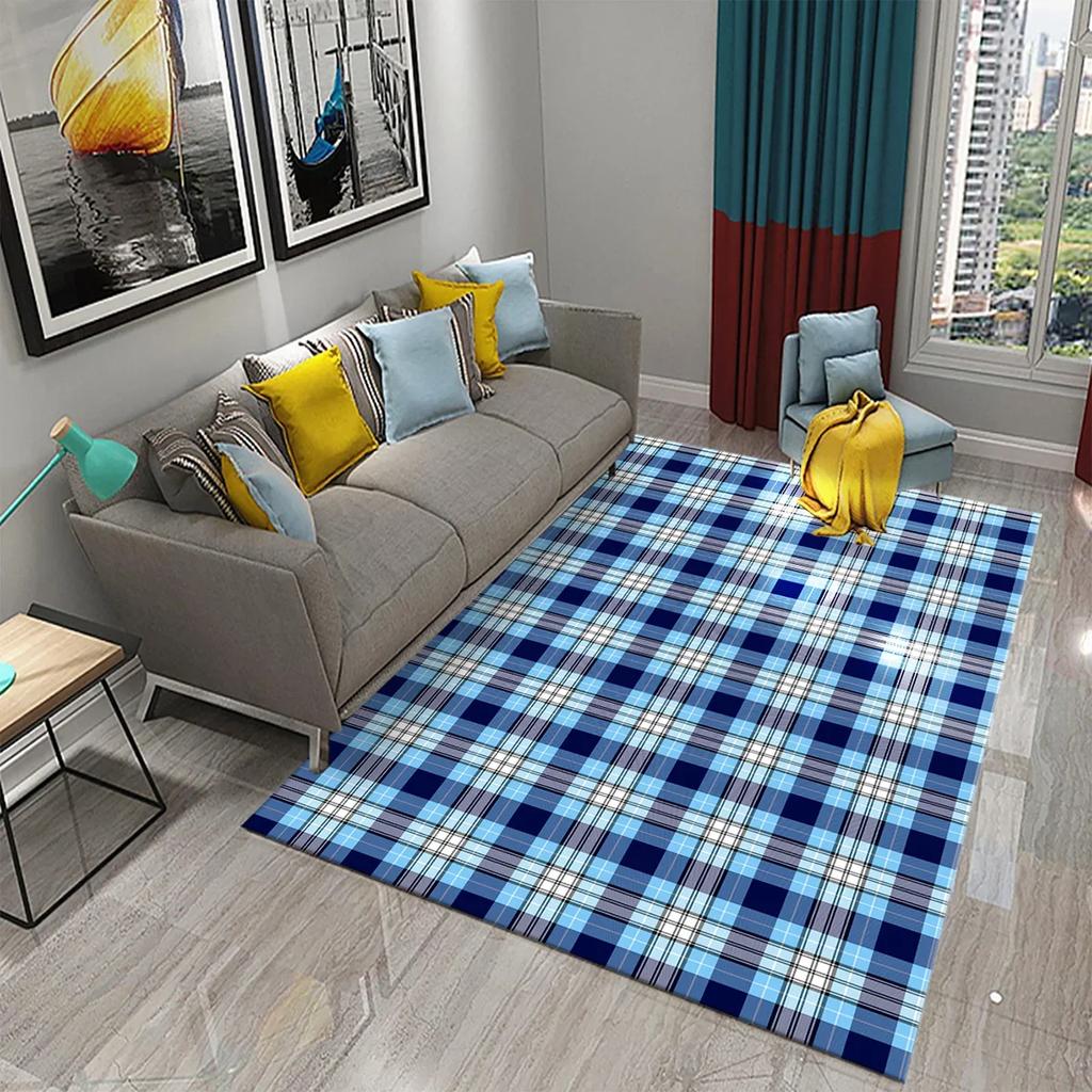 3D Retro Colorful Plaid Lines Carpet Colour Geometry Ethnic Style Rugs for Living Room Bedroom Decor Area Rugs Kitchen Floor Mat