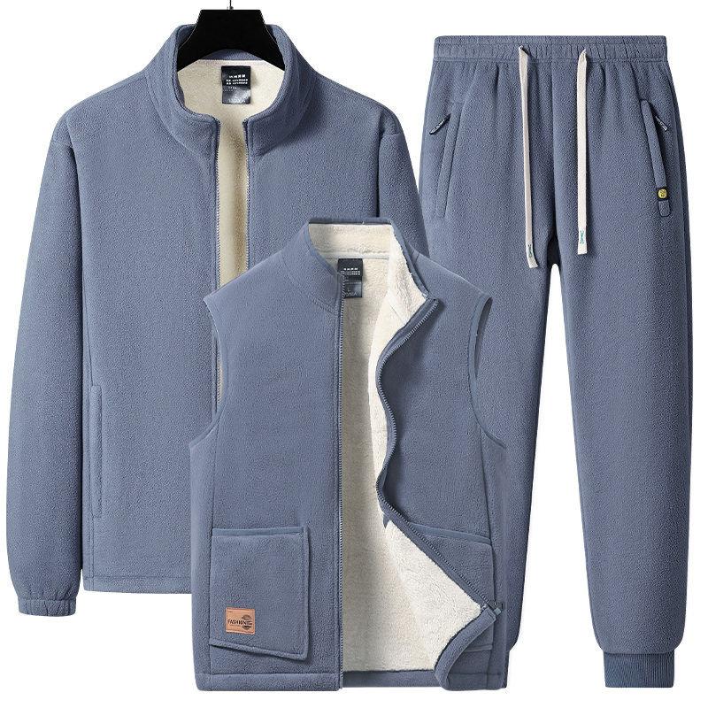 

Мужской спортивный костюм из овечьего бархата, повседневный свитер, двухсторонний, с утолщенным теплым зимним костюмом-тройкой из плюшевого велюра XXXXL серый