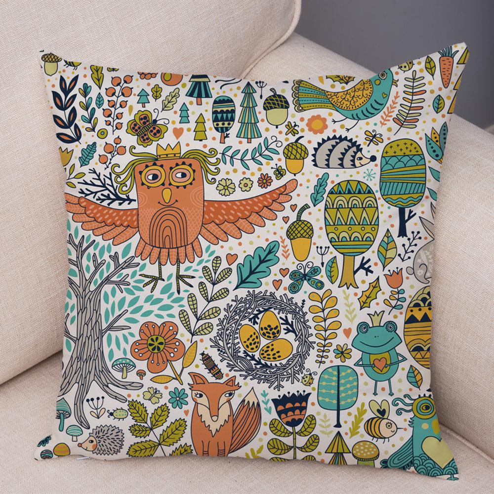 Cute Animal Pattern Cushion Cover Cartoon Friends Monkey Penguin Zebra Donkey Design Soft Square Pillow Home Decor Gift xcm