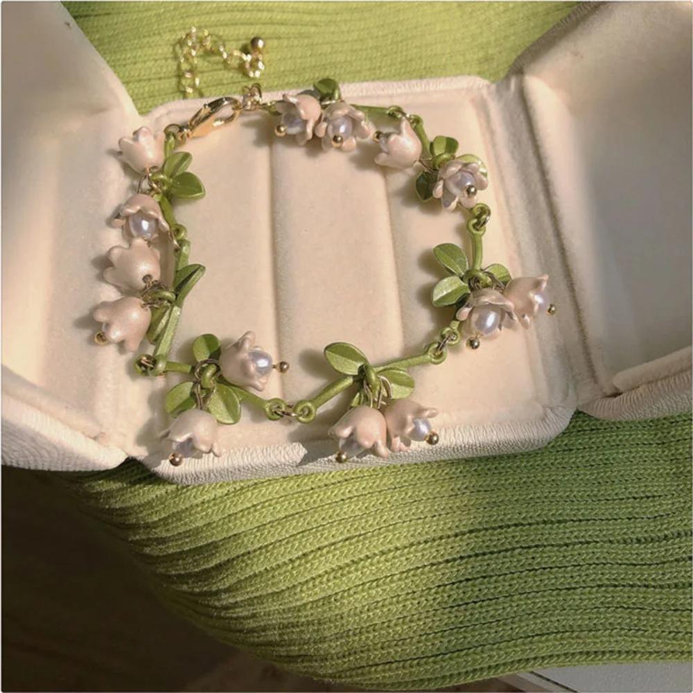 Green Lily of The Valley Jewelry Set White Lily of The Valley Earrings New Flower Necklace Gifts